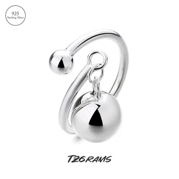 TZgrams 925 Ayar Gümüş Geometri Yüzük Kadın Püskül Çift Top Kolye Açık Halka Yeni Kore Moda Narin Takı