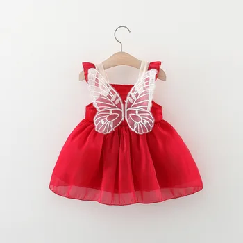 Yeni Bebek Kız Giyim Tatlı Pamuk Sling ile 3D Kanatları çiçek dekorasyonu bebek kız elbisesi Sevimli Prenses Elbise çocuk