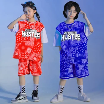 Çocuklar Kpop Kıyafetler Hip Hop Giyim T Shirt Harajuku Üstleri Yaz Şort Kız Erkek Caz dans kostümü Dans Sahne Giyim Seti