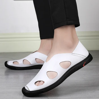 Erkek İçi Boş Ayakkabı Sandalet Yaz Aylarında Yeni Moda Trendi Hafif Nefes İçi Boş erkek ayakkabıları Hakiki Deri Erkek İş Sandalet