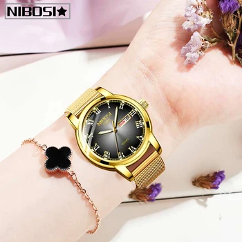 Relogio Feminino 2020 NIBOSI Yeni Altın Kadın İzle İş Bayanlar quartz saat Üst Marka Lüks Kız Saat Kadın kol saati