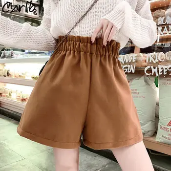 Şort Kadın Yüksek Bel Vintage Moda Zarif İhale Bayan Geniş Bacak Dipleri Streetwear Tüm Maç Öğrenciler Kore Tarzı Kadın