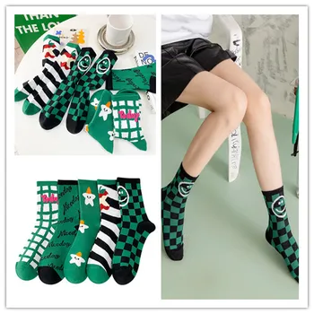 Yeşil kadın sevimli gülen yüz dama tahtası denizyıldızı çorap rahat mavi aşk mektubu C spor çorapları