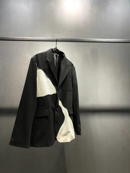 Pamuk beyaz dantel ekleme 2 düğme takım elbise gevşek Kore versiyonu büyük boy erkek ceket