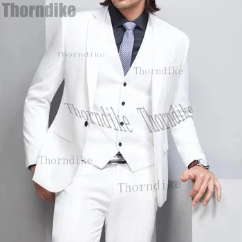 Thorndike Custom Made Son Tasarım Düğün Takımları Slim Fit Smokin Resmi Giysi Çentik Yaka Sağdıç Takım Elbise( Ceket + Pantolon + Yelek)