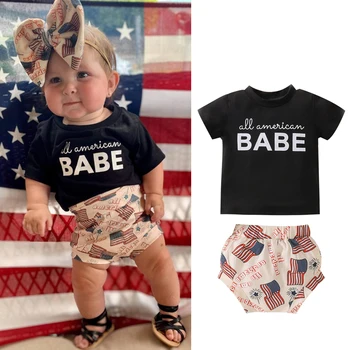 FOCUSNORM 0-24 M Yaz Nedensel Bebek Erkek Kız 2 adet Giysi Setleri Babe Mektup Kısa Kollu T Shirt + Baskılı Şort