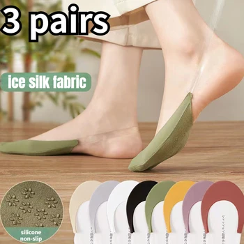 3 Pairs Görünmez Tekne Çorap Kadın Yaz Silikon Kaymaz Çorap Yüksek Topuklu Ayakkabılar için Buz İpek İnce Yarım Palmiye Askı Yeni