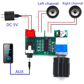 XH-A157 Dijital Amplifikatör Kurulu Pam8403 Ses Düğmesi ile Aux Girişi Usb5v Güç Kaynağı Çift 3W Çıkış
