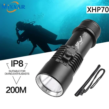 Z20 IPX8 Su Geçirmez Tüplü dalış ışığı 200 Metre Sualtı XHP70 LED el feneri Dalış Lanterna Torch Lambası İle El Halat