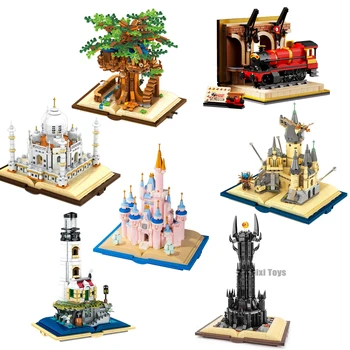 Şehir Peri Masalı Sihirli Kale Kitap Modeli Yapı Taşları Film Kulesi MOC Pembe Prenses Kale Tuğla Oyuncak Çocuk Yetişkin İçin Hediye