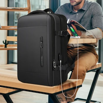 Iş seyahat sırt çantası Erkekler için Genişletilebilir Su Geçirmez Bagaj Sırt Çantası ile USB, siyah Laptop sırt çantası Üniversite Çalışması için