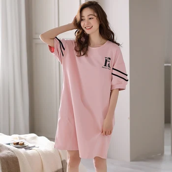 Uyku elbise Yaz Kadın Seksi Ev Giyim Moda Mektup Gece Pamuk Tatlı Ev Giysileri Rahat Pijama Elbise