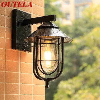 OUTELA açık siyah duvar lambası LED klasik Retro ışık aplikleri su geçirmez dekoratif ev koridor için