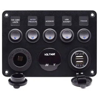 Güvenli Araba Harici Cihaz Eğlence Aracı Yat 12-24V Aşırı Gerilim Koruma Anahtarı Paneli Çift USB