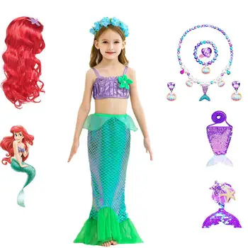 Kız Küçük Denizkızı Prenses Denizkızı Ariel Kostüm Cosplay Çocuk Elbise Karnaval Cadılar Bayramı Partisi için Çocuk Elbise