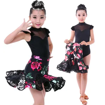 2 adet Setleri Kız Latin Dans Elbise Kızlar İçin Balo Salonu Dans Elbise Kız Yarışması Giyim Çocuk Çocuk Dans Kostümleri Seti