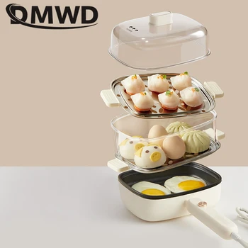 DMWD Ev Çift Katmanlı Yumurta Vapur elektrikli pişirme makinesi Mini kızartma tavası yapışmaz Pot Biftek Makinesi Kahvaltı Ocak 220V