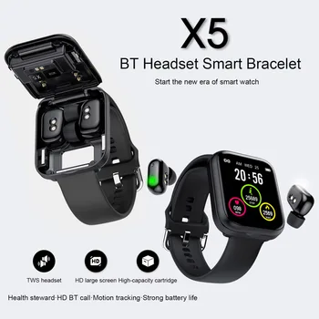 X5 2 in 1 akıllı bilezik IP67 Su Geçirmez Kalp Hızı/Kan Basıncı Monitörü Mesaj Akıllı Bant ile Bluetooth 5.0 Kablosuz Kulaklık