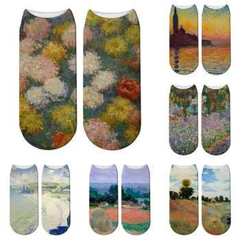 3D Baskılı Van Gogh Yağlıboya Çorap Sonbahar Sıcak Pamuk Elastik varis çorabı Kadınlar İçin Alan Yelken Ccenery komik çoraplar