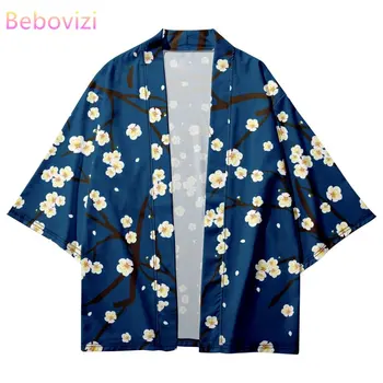 Japon Sakura Baskı Kimono Kadın Hırka Gömlek Vintage Japon Yukata Kadın Yaz Plaj Elbise Elbise Artı Boyutu