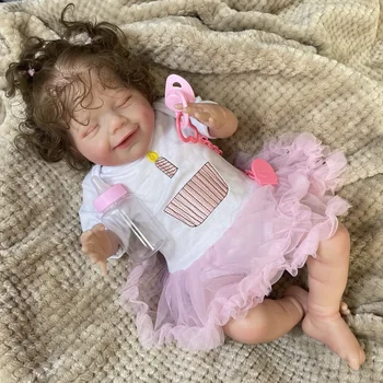 50 CM Zaten Bitmiş Reborn Bebek Bebekler Nisan Gerçekçi Gülümseme Kız Yumuşak Bez Vücut 3D Boyalı Görünür Damarlar Gerçekçi Bebek Oyuncak