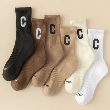 Kadın sıcak tutan çoraplar Kawaii Mektup C Bayanlar Çorap Sonbahar Kış Kore Tarzı Moda Düz Renk Harajuku Unisex Calcetines