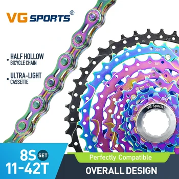 VG Spor 8 Hız 11-42T Bisiklet Kaset Freewheel Dişlisi MTB Dağ Bisikleti Aksesuarları 8 s Yarım İçi Boş Bisiklet Zinciri