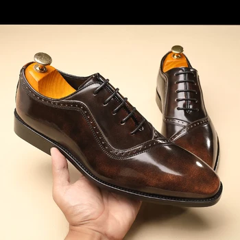 Brogue Ayakkabı Erkekler Kahverengi Siyah El Yapımı Erkek Elbise Ayakkabı Yuvarlak Ayak Dantel-up Ücretsiz Kargo Zapatos De Hombre