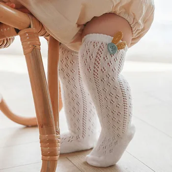 Sevimli Bebek Çorap Yumuşak Pamuklu Yaz Örgü Bebek Kız diz üstü çorap Erkek Düz Renk Elastik Yürümeye Başlayan Çocuklar Uzun Çorap 1-3 Yıl