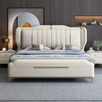 Italyan ışık lüks deri yatak, 1.5 m küçük birim yumuşak yatak, ana yatak odası, 1.8 m çift kişilik kral yatak, ev simülasyon deri b