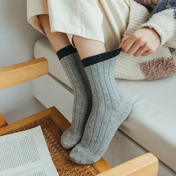 Kaşmir Yün Kadın Çorap Sonbahar Kış Kalın Sıcak Kadın Çorap Rahat Harajuku Japon Moda Çizgili Kızlar Termal Uzun Çorap