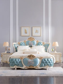 Fransız mobilya lüks lüks Avrupa kumaş yatak katı ahşap prenses yatak ana yatak odası 1.8 M düğün yatak F6