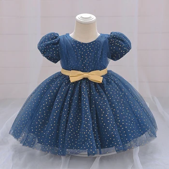 2023 Bebek Kız Prenses Elbise Toddler Bebek Giysileri Tül Nokta Bebek yaz elbisesi Kız İçin 1 Yıl Doğum Günü Düğün Parti Elbiseler