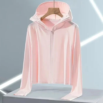 Yeni Kadın güneş koruma giyimi Buz İpek Üst Yaz İnce Ceket UV Koruma Güneş Kapşonlu Kısa Ceket Kadın Üstleri Giyim 4XL