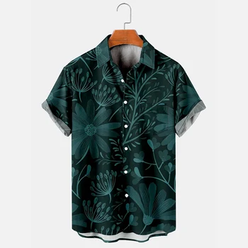 CLOOCL Erkek Giyim Retro Çiçek 3D Baskılı Gömlek Yaka Düğmesi Kısa Kollu havai gömleği Rahat Rahat Erkek Plaj Gömlek Tops