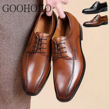 Ofis Erkekler Elbise Ayakkabı Erkekler Resmi Ayakkabı Deri Lüks Moda Damat Düğün Ayakkabı Erkekler Oxford Ayakkabı Elbise 39-48 Kare Ayak