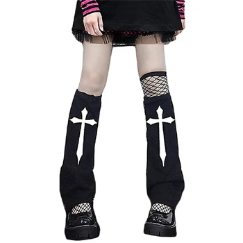 Xıngqıng Punk gotik bacak ısıtıcıları Kadın Çapraz baskı / Düz renk çorap Koyu Akademi estetik Emo kız ayak koruyucu aksesuarları