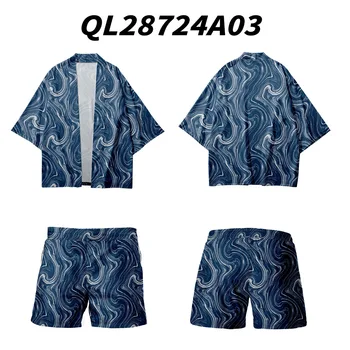 Yaz Haori Obi Plaj Kimono 2022 Japon Erkek Kimono ve şort takımı Hırka Cosplay Gömlek Bluz Yukata