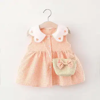 Yaz Toddler Bebek Kız Elbise Yenidoğan Bebek Izgara Aşk Elbiseler Prenses Doğum Günü Elbise Bebek Kız Giyim setleri