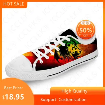 Etiyopya Bayrağı Aslan Yahuda Reggae Rasta Beyaz Kumaş 3D Baskı Düşük Üst kanvas ayakkabılar Mens Womens Hafif Nefes Sneakers