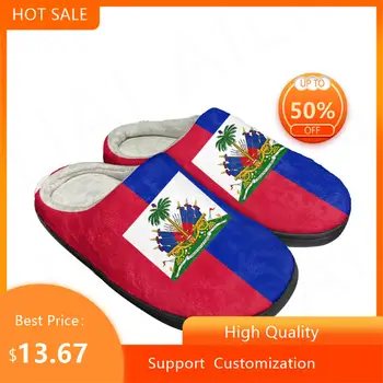 Haiti Bayrağı Ev Pamuk özel terlikler Mens Womens Sandalet Haiti Peluş Yatak Odası Rahat Tutmak sıcak ayakkabı Termal Terlik