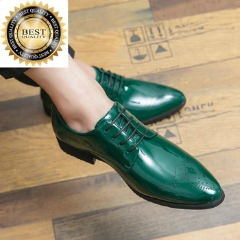 Erkek deri ayakkabı İtalyan Trend marka Sivri Çok Yönlü yeşil rahat ayakkabılar Açık Günlük Parti Elbise büyük boy