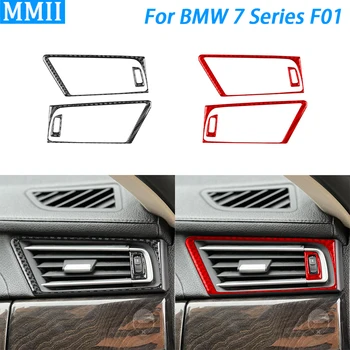 BMW 7 Serisi için F01 2009-14 Karbon Fiber Dashboard Her İki Yan Klima Çıkışı ayar kapağı Araba İç dekorasyon çıkartması