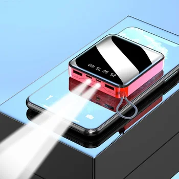 Mini güç bankası 20000mAh hızlı şarj dijital el feneri ile ekran Taşınabilir harici pil iphone şarj cihazı ve Android