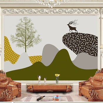 Özel Duvar Kağıdı Soyut Alp Geyik Ağacı Morandi Tarzı duvar kağıdı Oturma Odası Çalışma TV Kanepe Yatak Odası Ev Dekor 3D Fresk