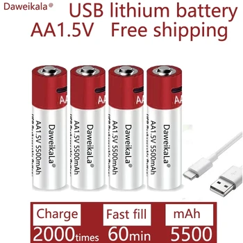 USB şarj edilebilir lityum iyon batarya için oyuncaklar, termometreler ve saatler oyuncular, klavyeler AA1. 5mAh5500 AA şarj edilebilir piller