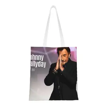 Özel Kaya Johnny Hallyday Alışveriş keten çantalar Kadın Yıkanabilir Bakkal Fransız Şarkıcı Müzik Tote Alışveriş Çantaları