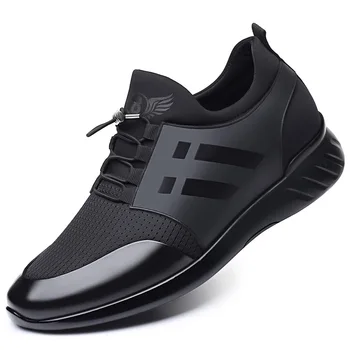 2021 erkek ayakkabıları Kaliteli Likra + İnek deri ayakkabı Marka İngiliz Ayakkabı Yeni Yaz Siyah Adam Rahat Yükseklik Ayakkabı Zapatos Hombre