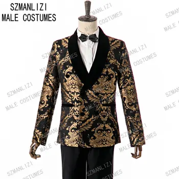 SZMANLIZI Yeni Varış 2020 Erkek Takım Elbise Slim Fit 2 Parça Kruvaze Balo Smokin Damat Düğün Sigara Ceket En İyi Erkek Blazer