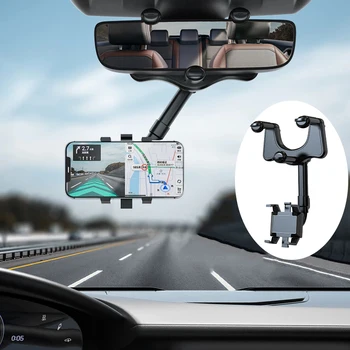 Araba telefon tutucu dikiz aynası Dönebilen Evrensel Klip Geri Çekilebilir Sürüş Kaydedici Braketi 360 ° Cep Telefonu Desteği